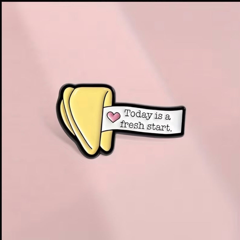 Yellow Fortune Cookie Enamel Pin - Today Is A Fresh Start - Picture 2 of 4